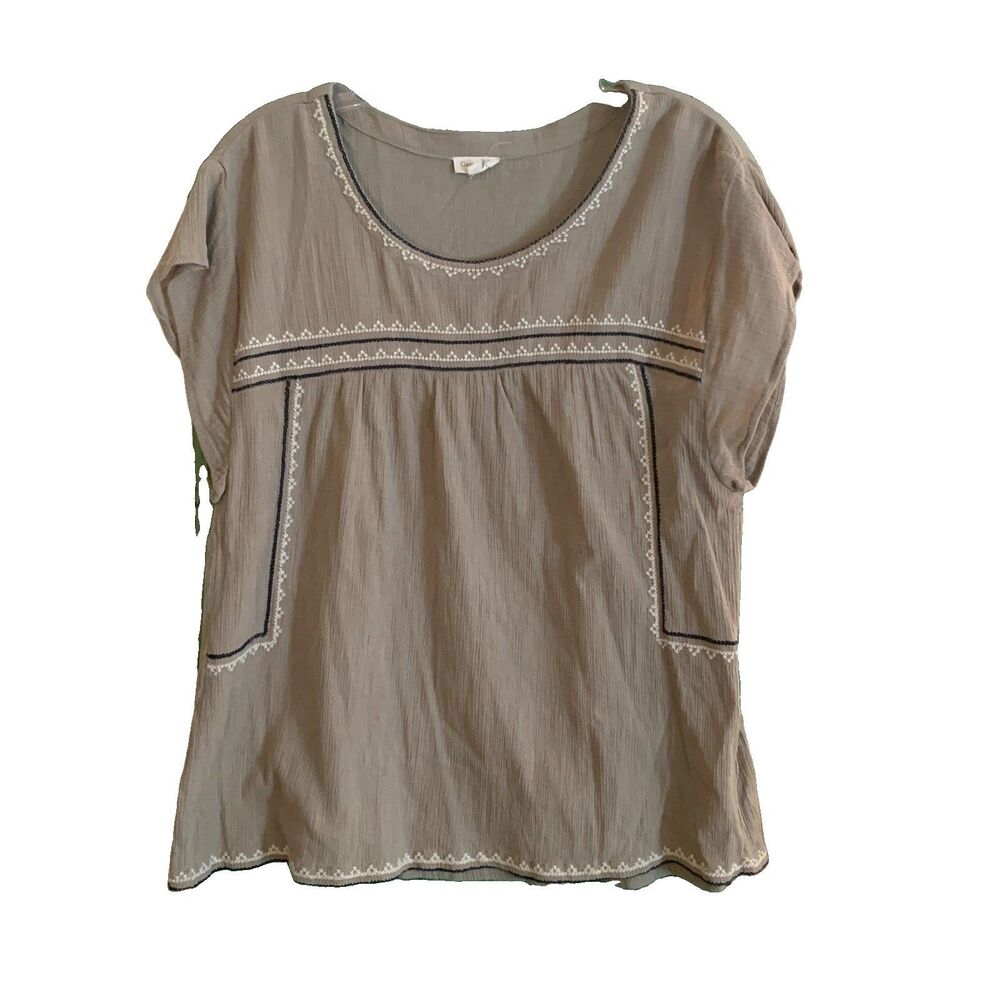 Garnet Hill Women Short Sleeve Blouse Gray Size XL 100% Cotton Casual Lounging